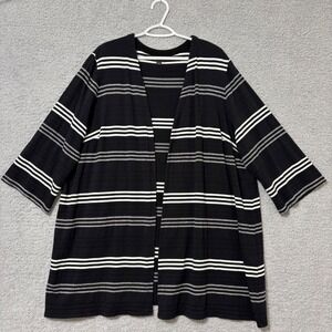 Stretch Open Front Cardigan 3X Black White Striped Layering Classic J Jill